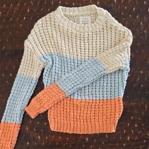 Billabong Colorblock Knit Sweater - Cream, Blue, and Orange